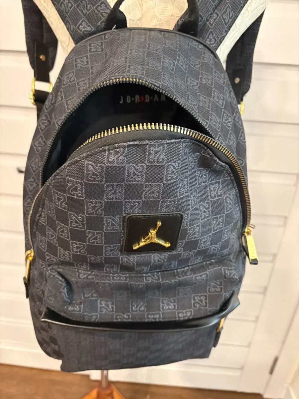 Back to School Jordan Monogram Backpack Black Gold Jumpman 23 Jacquard Full Size